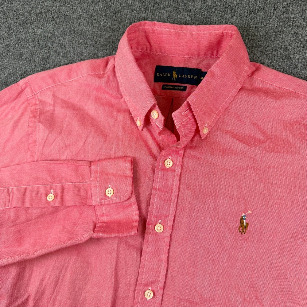 Polo Ralph Lauren Shirt Mens M Pink Chambray Oxford Long Sleeve Button Up Pony